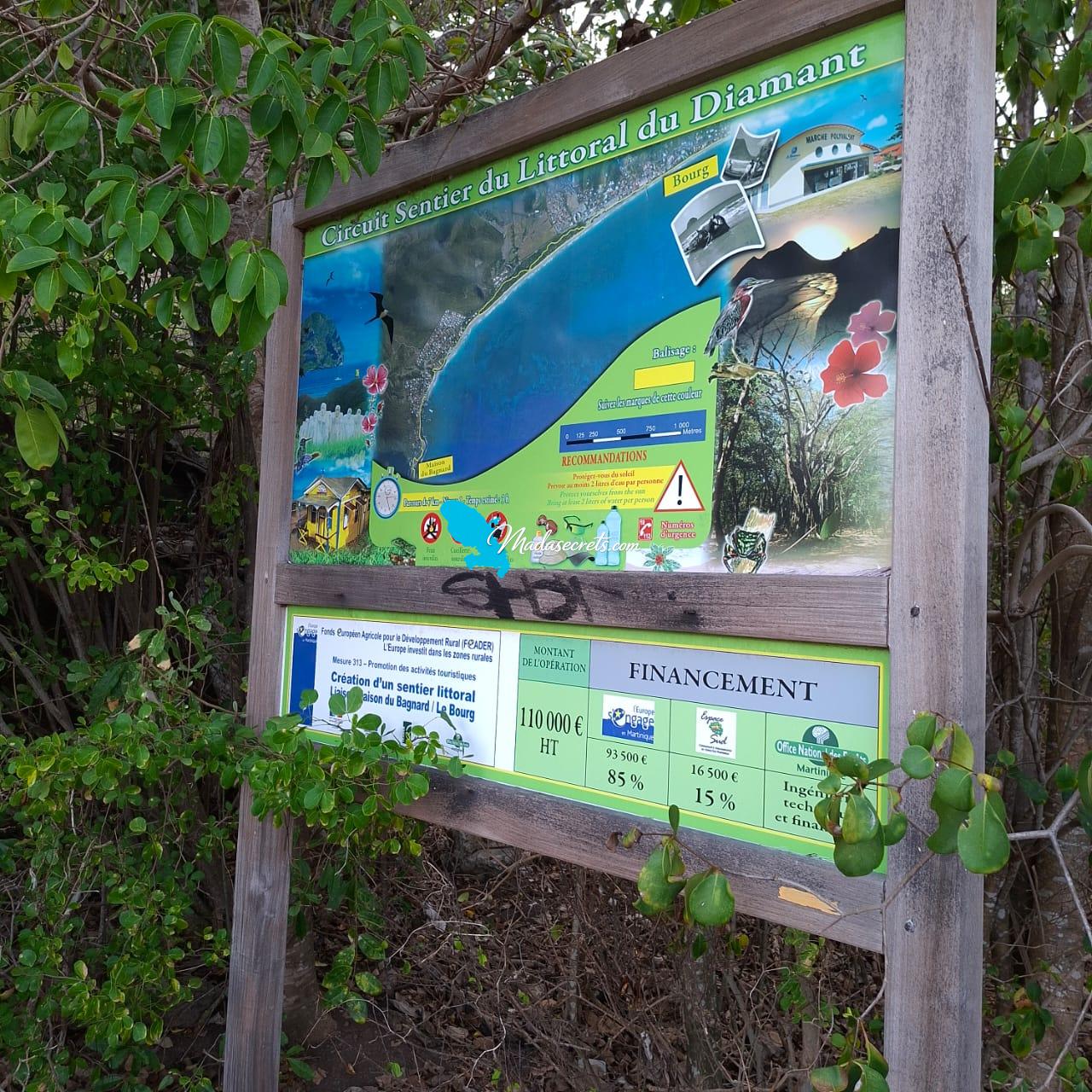 Panneau du circuit du sentier du littoral du Diamant